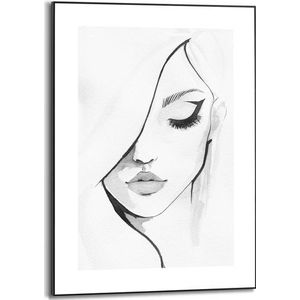 Decoratief Paneel Zwart-wit Vrouwelijk Gezicht Illustratie 50x70cm Mdf | Muurdecoratie