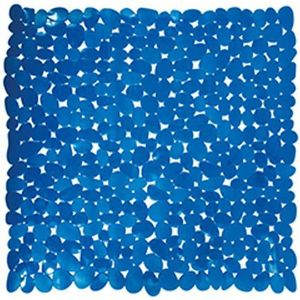 MSV Douche/bad anti-slip mat - badkamer - pvc - donkerblauw - 54 x 54 cm - zuignappen - steentjes motief