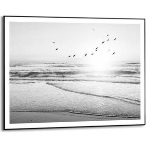 Schilderij Zonsondergang Cap Ferret - Frankrijk - Atlantische Oceaan - Strand - Slim Frame 70 X 50 Cm Mdf Zwart-wit | Muurdecoratie