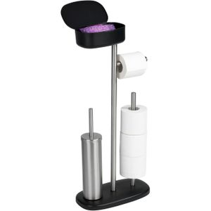 WENKO Toiletbutler Rivazza RVS zwart - Toiletborstel met houder, Toiletrolhouder, Reserverolhouder en Opbergbox