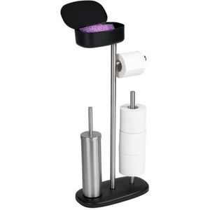 WENKO Toiletbutler Rivazza RVS zwart - Toiletborstel met houder, Toiletrolhouder, Reserverolhouder en Opbergbox
