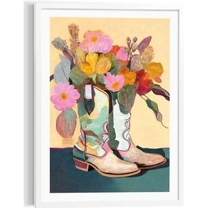 Schilderij Flower Boots Bloemen - Cowboylaarzen - Schilderij - Art Frame 50x70 Cm Mdf Bont | Muurdecoratie