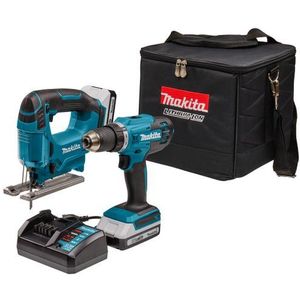 Makita Df488d Accuboormachine - 18v – 2 X 2.0 Accu - Oplader + Makita Jv183d Accu Decoupeerzaag – Opbergtas