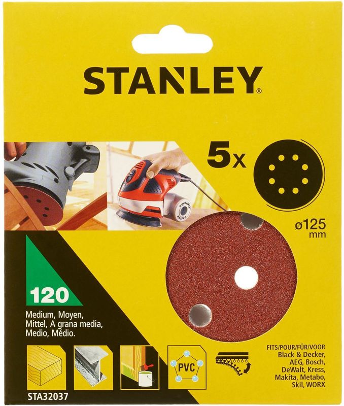 Stanley - STA32037-XJ - Schuurschijven Set - 5 Stuks - Korrel 120 - Ø125 mm