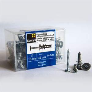 Sencys Gipsplaatplug Zelfborend + Schroef 32x13mm 50 Stuks