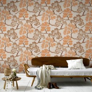 Sublime Vliesbehang Trees Naturel/oranje/goud
