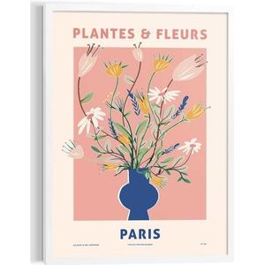 Schilderij Bloemen Flora - Parijs - Botanisch - Art Frame 50x70 Cm Mdf Blauw | Muurdecoratie