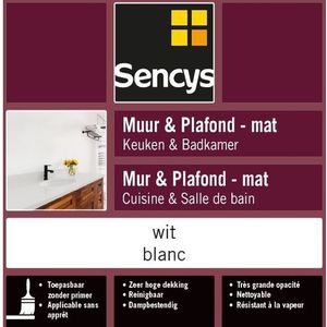 Sencys Muur- En Plafondverf Keuken & Badkamer Wit Satijn 1l