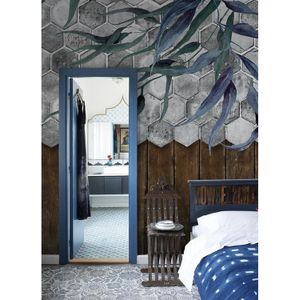 Noordwand - Floral Tiles - Fotobehang - Grijs Bruin Blauw Groen - Vlies - 4.5 cm x 2.7 m