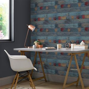 Noordwand - Vliesbehang - Blauw - 0.53 cm x 10.05 m - Verweerde Houten Planken