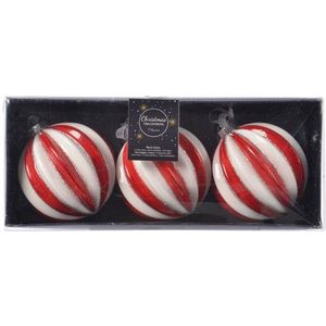 Decoris Kerstbal Glas Rood-wit 8cm Diversen 3 Stuks