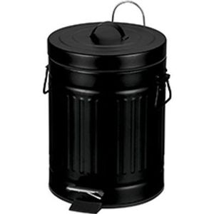 MSV Prullenbak/pedaalemmer - Industrial - metaal - zwart - 3L - 17 x 26 cm - Badkamer/toilet
