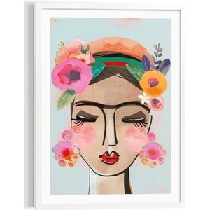 Schilderij Happy Face Bloemen - Kleurrijk - Artprint - Art Frame 50x70 Cm Mdf Bont