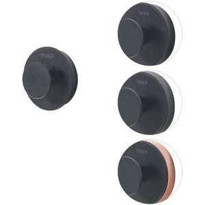 Tiger Urban - Handdoekhaak klein (1x) - Zonder boren - Zelfklevend 3M tape - 2 decorringen - Zwart