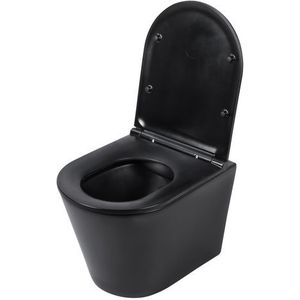 Differenz Hangtoilet Mat Zwart | Soft-close & Quick Release Toiletzitting |randloos Toiletpot