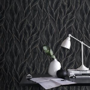 Decomode Vliesbehang Subtle Leaves Zilver/blauw