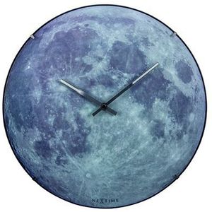 Wandklok NeXtime dia. 35 cm, bol glas, 'blauw Moon dome' NE-3164