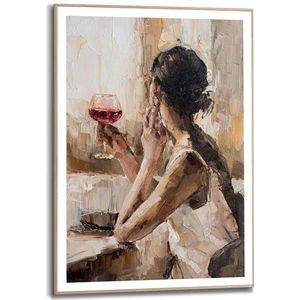 Schilderij Evening Wine Vrouw - Slim Frame 50x70 Cm Mdf Beige