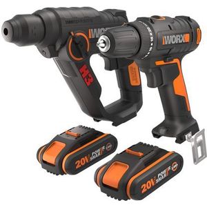 Worx Accuboormachine + Boorhamer Combo Kit Wx927 20v (2 Accu’s)