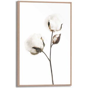 Schilderij Katoentak Natuur - Droogbloem - Textiel - Slim Frame 20 X 30 Cm Mdf Zwart-wit