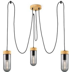 Home Sweet Home Hanglamp Capri Hout Gerookt Glas ⌀15cm 3xe27 | Hanglampen
