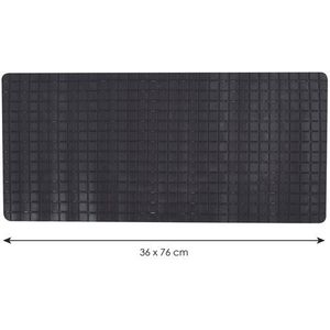 MSV Douche/bad anti-slip mat badkamer - rubber - zwart - 76 x 36 cm - met zuignappen