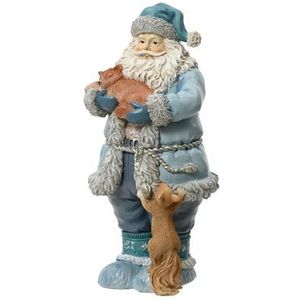 Decoris Kerstbeeld Kerstman Blauw Met Vos En Eekhoorn 24cm