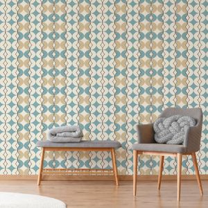 Seventies Fotobehang Print S709c9 Turquoise Wit Beige 418,5x270cm