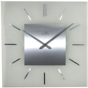 Wandklok Nextime 40 X 40 Cm Melkglas Stripe Square Radio Controlled