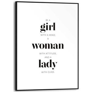 Schilderij Lady Vrouw - Meisje - Tekst - Mindset - Slim Frame 30x40 Cm Mdf Zwart-wit