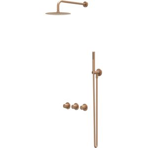 IVY Bond Inbouw Regendoucheset Symmetry 2 Stopkranen - 40cm Wandarm - 25cm Medium Hoofddouche - Wandhouder - Satin Spray Handdouche - Geborsteld Mat