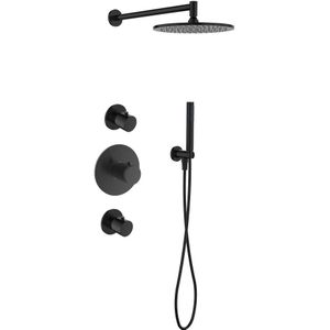 Regn Inbouw Doucheset Met 2 Stopkranen - 3-standen Handdouche - 25cm Hoofddouche - Wandarm - Glijstang - Gunmetal Zwart Pvd - Messing - Kranen