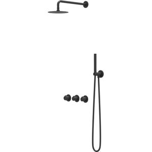 IVY Pact Inbouw Regendoucheset Symmetry 2 Stopkranen - 30cm Plafondbuis - 20cm Slim Hoofddouche - Glijstang - 3-standen Handdouche - Mat Zwart Ped