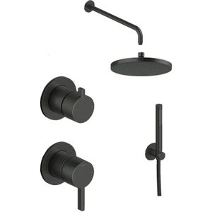 Hotbath ACE Inbouw Doucheset 2-weg Omstel Mengkraan - Geborsteld Zwart PVD - Staafhanddouche - 20cm Hoofddouche - Wandarm - Glijstang - Messing