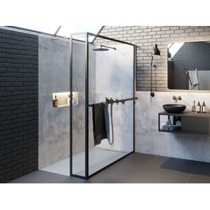 Riho Lucid 402 Swing Inloopdouche 100cm - Zwart - Veiligheidsglas - Douche - Douchewanden - Inloopdouche - Vaste Wand Met Zijwand - G005060121