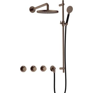Hotbath Cobber IBS70 Inbouw Doucheset - Ronde Handdouche - 25cm Hoofddouche - Wandarm - Glijstang - Verouderd Messing - Messing - Kranen