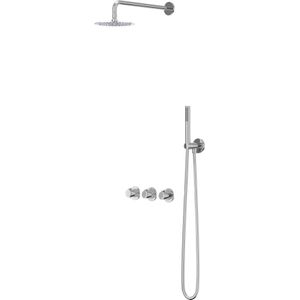 IVY Pact Inbouw Regendoucheset Symmetry 2 Stopkranen - 15cm Plafondbuis - 30cm Slim Hoofddouche - Glijstang - Staafhanddouche - Chroom - Messing