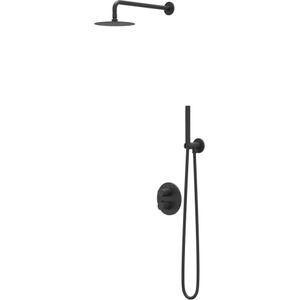 IVY Pact Inbouw Regendoucheset 2-weg - 40cm Wandarm - 25cm Slim Hoofddouche Rond - Glijstang - Satin Spray Handdouche - Mat Zwart Ped - Messing