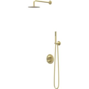 IVY Pact Inbouw Regendoucheset 2-weg - 15cm Plafondbuis - 30cm Slim Hoofddouche Rond - Glijstang - 3-standen Handdouche - Geborsteld Mat Goud Pvd