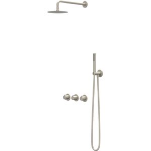 IVY Pact Inbouw Regendoucheset Symmetry 2 Stopkranen - 15cm Plafondbuis - 25cm Medium Hoofddouche - Wandhouder - Satin Spray Handdouche - Geborsteld