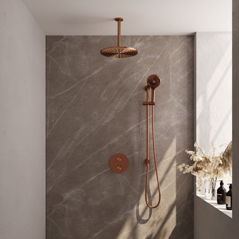 Brauer Copper Edition Inbouw Regendoucheset 3-weg Rond - 30cm Hoofddouche - Plafondarm - 3 Standen Handdouche - Glijstang - Geborsteld Koper PVD