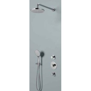 Hotbath Buddy IBS12 Inbouw Doucheset - 2 Stopkranen - Geborsteld Zwart PVD - Ronde Handdouche - 25cm Hoofddouche - Wandarm - Wandsteun - Messing
