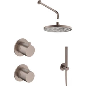Hotbath ACE Inbouw Doucheset 2-weg Omstel Thermostatisch - Geborsteld Koper PVD - Staafhanddouche - 20cm Hoofddouche - Plafondbuis 15cm - Glijstang