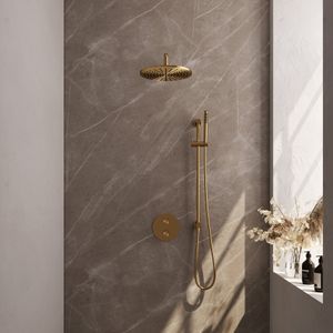 Brauer Gold Carving Inbouw Regendoucheset 3-weg Rond - 30cm Hoofddouche - Gebogen Wandarm - Staafhanddouche - Glijstang - Geborsteld Goud PVD