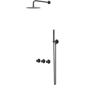 IVY Bond Inbouw Regendoucheset Symmetry 2 Stopkranen - 40cm Wandarm - 20cm Slim Hoofddouche - Wandhouder - Staafhanddouche - Zwart Chroom Pvd