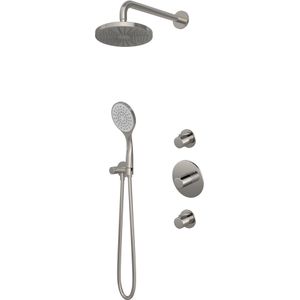 Hotbath Buddy IBS12 Inbouw Doucheset - Ronde Handdouche - 30cm Hoofddouche - 30cm Plafondbuis - Glijstang - Geborsteld Nikkel - Messing - Kranen