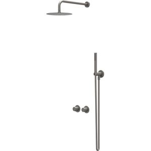 IVY Bond Inbouw Regendoucheset Symmetry 2-weg - 40cm Wandarm - 30cm Slim Hoofddouche - Glijstang - Staafhanddouche - Geborsteld Metal Black Pvd