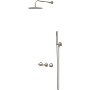 IVY Bond Inbouw Regendoucheset Symmetry 2 Stopkranen - 30cm Plafondbuis - 20cm Medium Hoofddouche - Wandhouder - Staafhanddouche - Geborsteld Nickel
