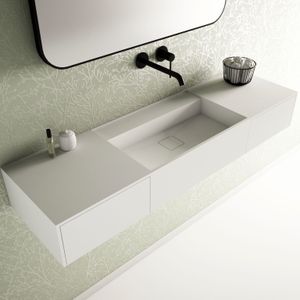 Ideavit Solidbliss-140DR Wastafel 140x40cm Mat Wit Afzetplateau Achter Met 2 Lades Softclose - Solid Surface - Rechthoekig - 290323 - Wastafels