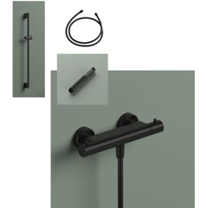 Hotbath Ace Glijstangset - 3 Standen Handdouche - Geborsteld Zwart PVD - Messing - Kranen - Douchekranen - Douchesets - Opbouw Douchesets